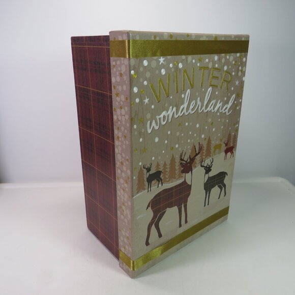 Large Winter Wonderland deer in woods large gift box neutral design - Picture 1 of 12